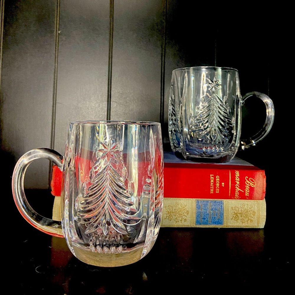 Mikasa Christmas Tree Crystal Glass Coffee Tea Beer Mug Germany  set of 2